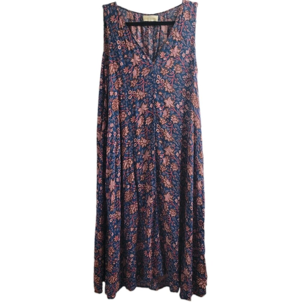 Natalie Martin Tova Maxi Dress S Dahlia Indigo Floral Rayon Boho Cottagecore